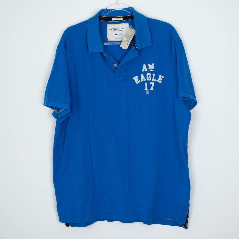 Vintage NWT American Eagle Mens Athletic Fit Polo Shirt Size XXL Blue Y2K Preppy